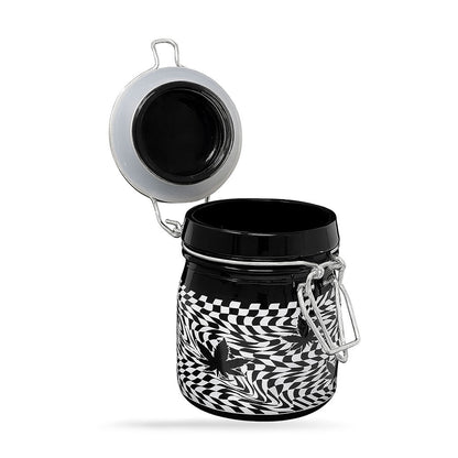 CHECKERBOARD LEAVES STORAGE JAR WITH CLAMPING LID