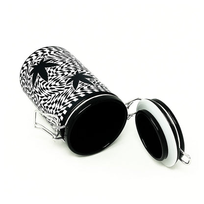 CHECKERBOARD LEAVES STORAGE JAR WITH CLAMPING LID