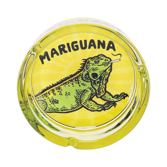 YELLOW MARIGUANA GLASS ASHTRAY